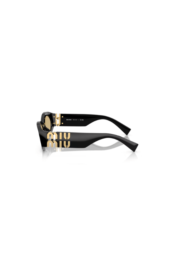 Miu Miu Black sunglasses with yellow lenses and Miu Miu logo on the side