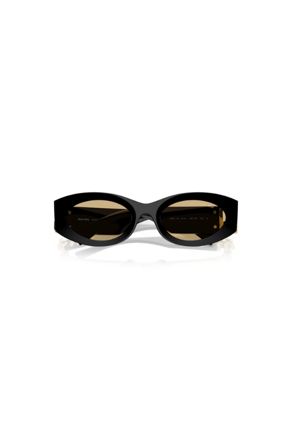 Miu Miu Black sunglasses with yellow lenses and Miu Miu logo on the side
