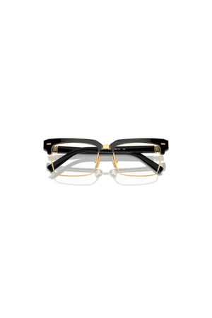 MU 11XV Black by Miu Miu, stylish square mixed material frames with bold vertical logos and metal pins, perfect for trendy, fashion-forward eyewear looks.