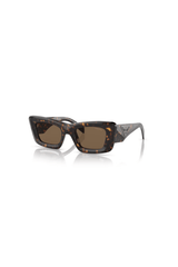 PR 13ZSF Tortoise by Prada, bold tortoise acetate cat eye frames with dark brown lenses and iconic logo, perfect for trendy, sophisticated looks.