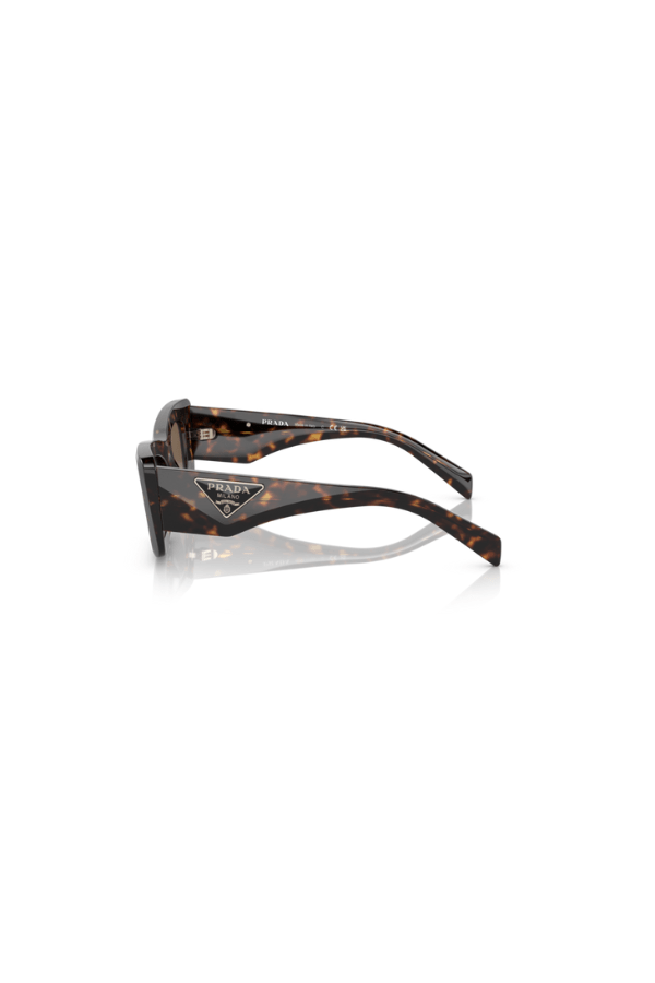 PR 13ZSF Tortoise by Prada, bold tortoise acetate cat eye frames with dark brown lenses and iconic logo, perfect for trendy, sophisticated looks.