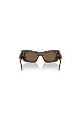 PR 13ZSF Tortoise by Prada, bold tortoise acetate cat eye frames with dark brown lenses and iconic logo, perfect for trendy, sophisticated looks.