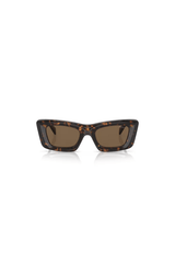 PR 13ZSF Tortoise by Prada, bold tortoise acetate cat eye frames with dark brown lenses and iconic logo, perfect for trendy, sophisticated looks.