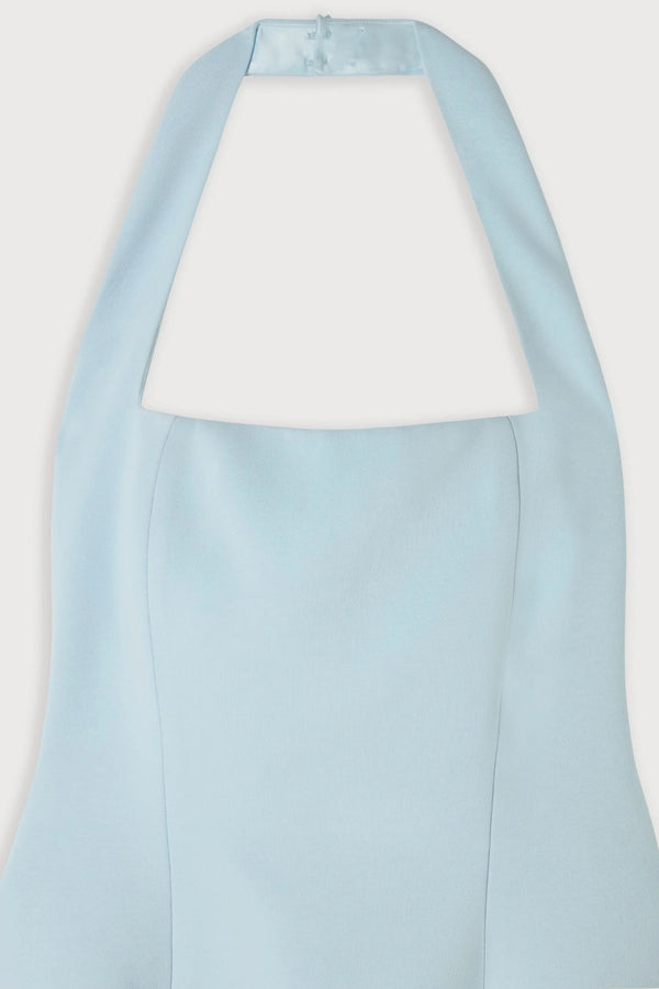 Cotton Mix Halter Midi Dress Powder Blue by Odd Muse, structured halter midi dress for elegant occasions
