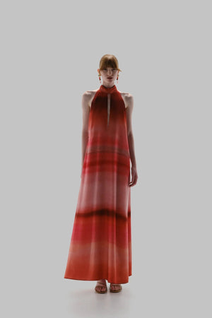 Magia Salvaje Maxi Dress Flor de Cantuta by Baobab, halter chiffon dress with cutouts, perfect for resort or event styling