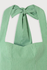 Cotton Pinstripe Mini Dress Green by Odd Muse, halter mini dress with cinched waist and classic pinstripe design