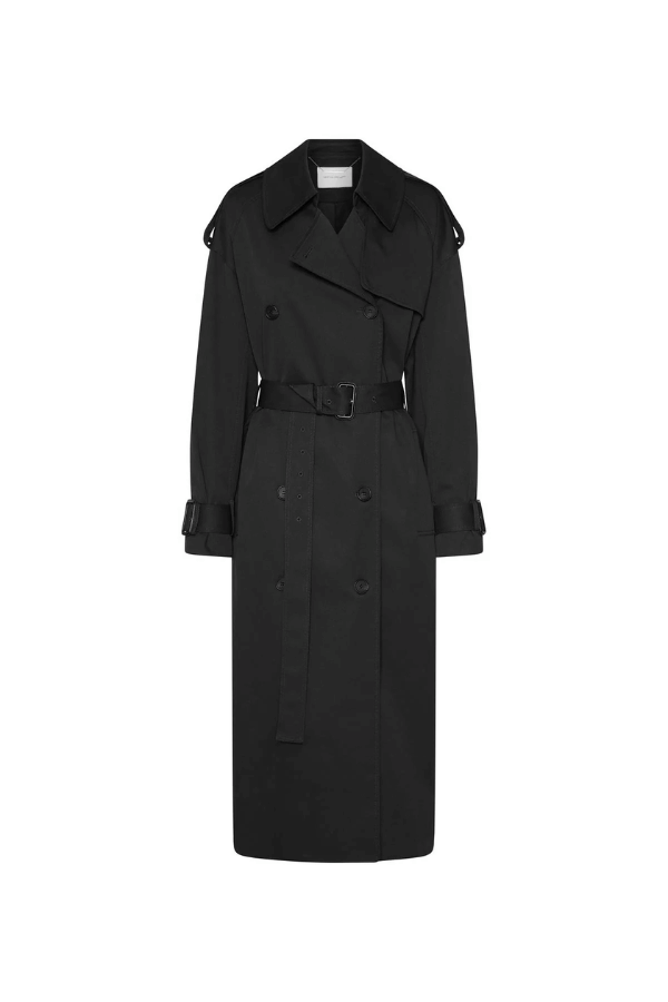 Evans Trench Coat Black by Camilla and Marc – oversized double-breasted trench with storm flaps and belt, perfect for chic layering across seasons.