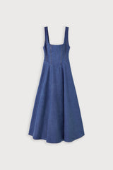 Cotton Mix Denim Square Neck Midi Dress Light Blue by Odd Muse, fitted denim midi dress, perfect for chic day