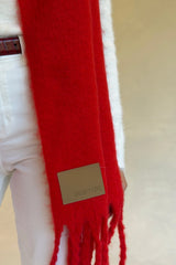 Freya Knitted Scarf Red by Sneaky Link, ultra soft red knit scarf, perfect for cozy winter layering