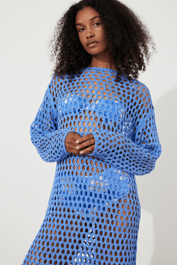 Zulu & Zephyr | Sky Crochet Knit Dress Sky | Girls With Gems