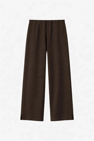 Bessette Pant in Espresso by Camilla and Marc, a tailored mid-rise lounge pant with hem splits for modern everyday polish.