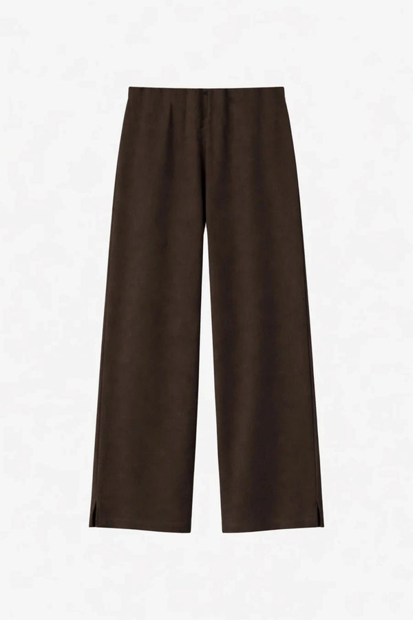 Bessette Pant in Espresso by Camilla and Marc, a tailored mid-rise lounge pant with hem splits for modern everyday polish.