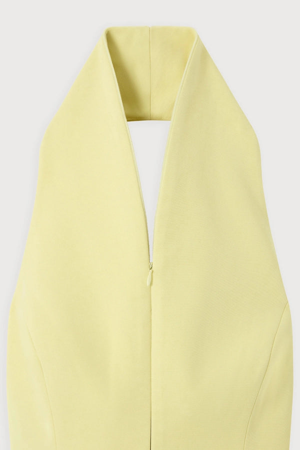 Cotton Mix Zip Collar Mini Dress Lemon by Odd Muse, structured mini dress with zip collar and cinched waist