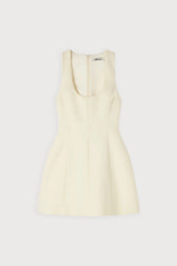 Cotton Mix Volume Mini Dress Ecru by Odd Muse, structured mini dress with cinched waist and volume skirt