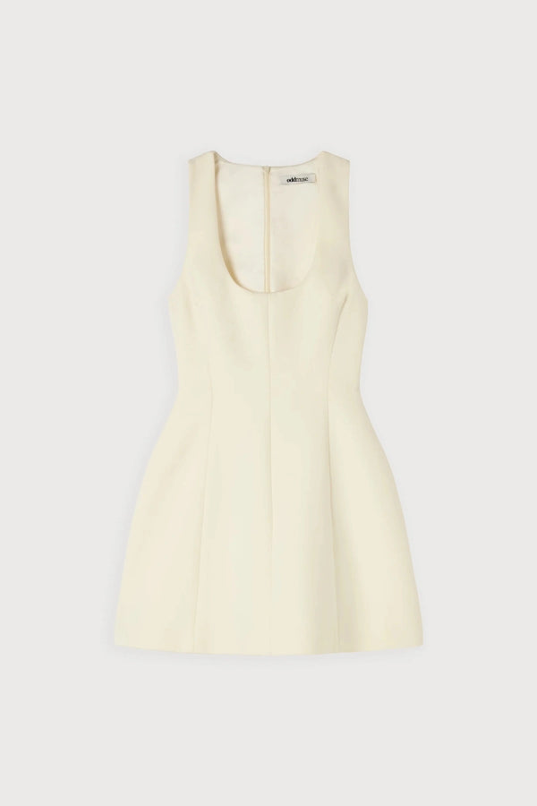 Cotton Mix Volume Mini Dress Ecru by Odd Muse, structured mini dress with cinched waist and volume skirt