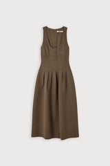 Cotton Mix Cinched Midi Dress Mushroom by Odd Muse, fit and flare dress with boned bodice and full skirt