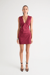 Salma Mini Dress New Wine by Pfeiffer – A flirty, chic mini with a flattering V-neck, signature hip tucks, and seamless invisible back zip, perfect for any occasion.