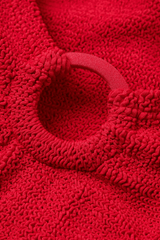 Nadine Bikini With Tonal Hoops Red by Hunza G – Flattering one-size bikini with high-waisted bottoms, tonal hoops, and full bust support.