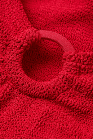 Nadine Bikini With Tonal Hoops Red by Hunza G – Flattering one-size bikini with high-waisted bottoms, tonal hoops, and full bust support.