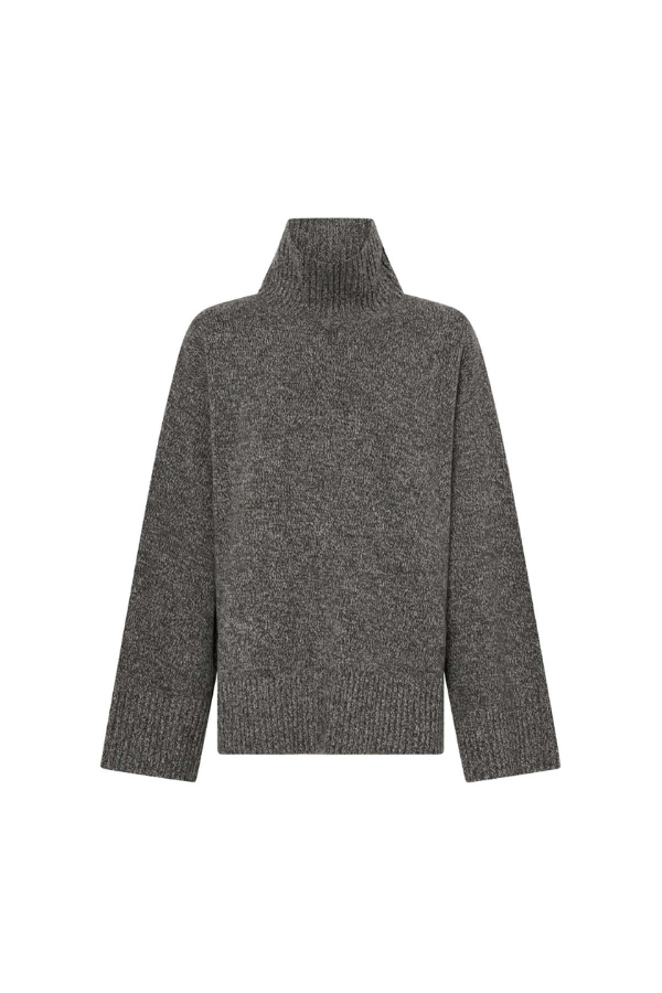 Breccia Knit Sweater Khaki by Camilla and Marc – Trendy oversized merino wool sweater with ribbed details and a modern split back, perfect for casual layering.