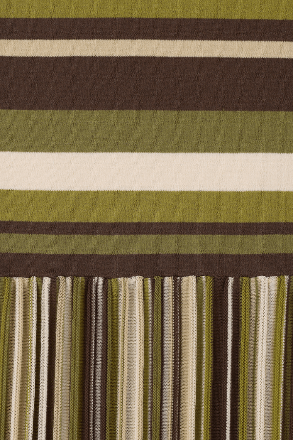 Faithfull the Brand Citara Skirt in Espresso Pine Stripe front view, a timeless maxi skirt with mid-rise and flared hem
