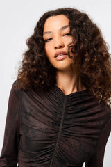 Siren Midi Dress Snake Print by Mossman, sheer mesh midi dress with long sleeves, perfect for statement evening styling