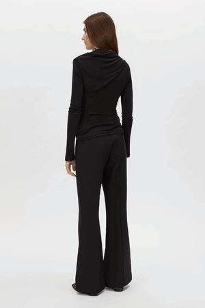 Mai Long Sleeve Top Black by Camilla and Marc – asymmetric twisted neckline with side tucks and sleek lining, perfect for elegant nights or polished day looks.