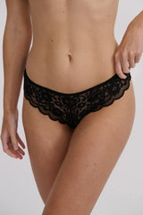 Annie Brief Black by Kat The Label, sheer lace brief with scalloped trim, perfect for elevated everyday lingerie styling