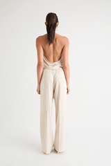 Pino Cowl Top Natural by Pfeiffer – Trendy, soft suiting top with adjustable cowl neckline and cinched back, perfect for chic day-to-night elegance.