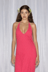 Reis Macrame Maxi Dress Candy by The Wolf Gang – Handmade cotton macrame with bold beaded hem, perfect for festivals and beachside glamour.