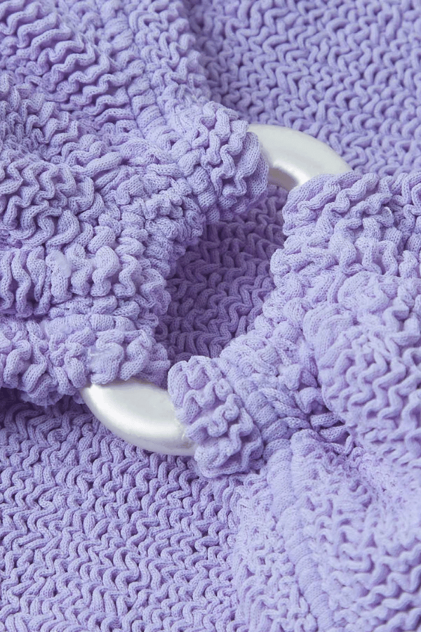 Misty Bikini Lilac by Hunza G – Sculpting one-size bikini with skinny straps, pearly hoops, and medium bust support