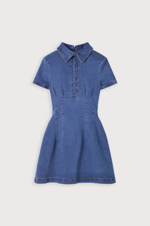 Cotton Mix Denim Collared Mini Dress Light Blue by Odd Muse, structured denim mini dress, perfect for day