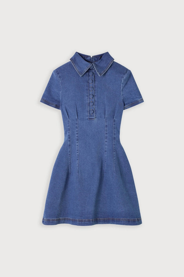 Cotton Mix Denim Collared Mini Dress Light Blue by Odd Muse, structured denim mini dress, perfect for day