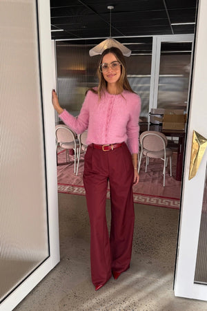 Alexa Tailored Suit Pant Burgundy by Sneaky Link, wide leg tailored pants for polished office or evening looks