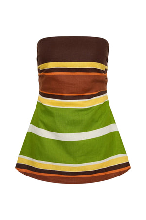 Solmar Top Valencia Stripe by Faithfull the Brand - strapless linen top with stripe print and open back, designed for a relaxed summer look.