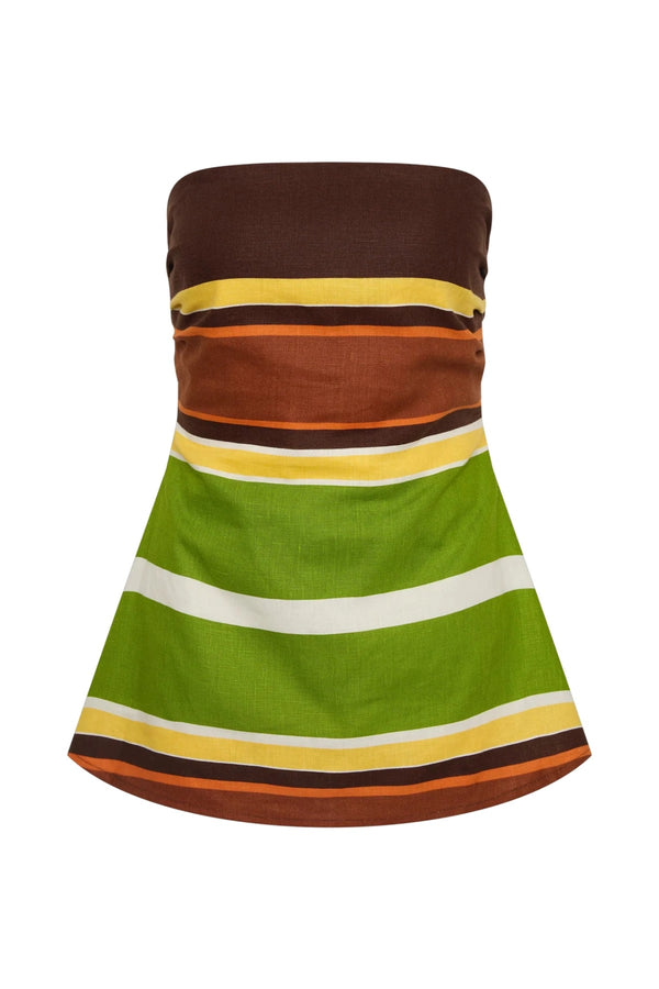Solmar Top Valencia Stripe by Faithfull the Brand - strapless linen top with stripe print and open back, designed for a relaxed summer look.