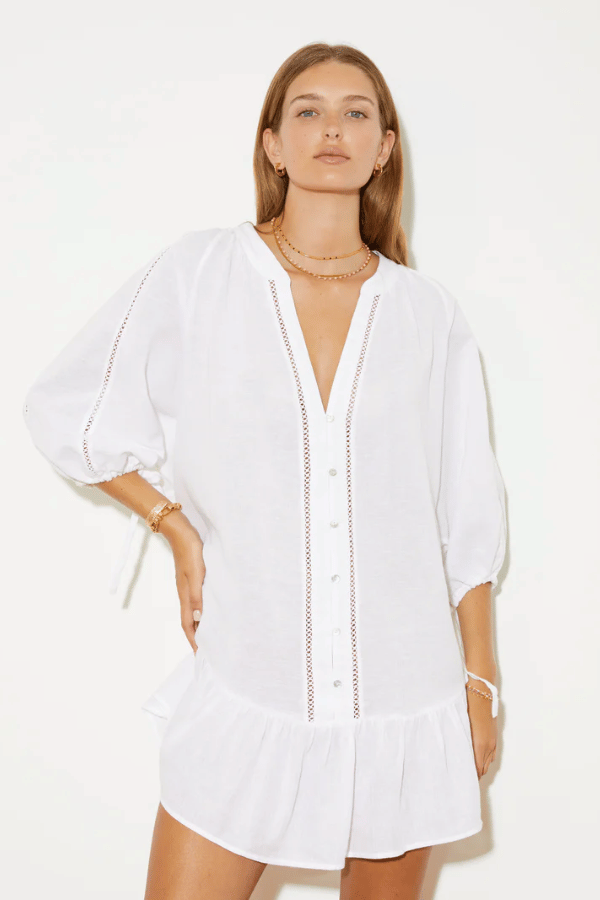 Boteh | La Ponche Frill Dress White | Girls With Gems