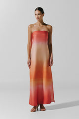 Lola Maxi Dress Atardecer de Colca by Baobab, strapless satin maxi dress with open back, perfect for resort or evening styling