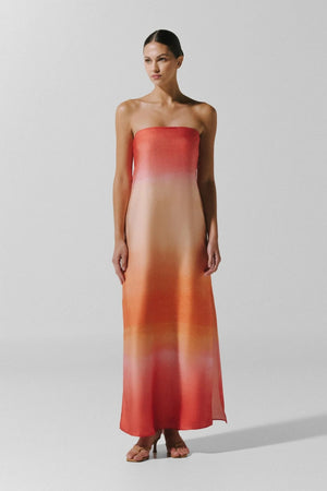 Lola Maxi Dress Atardecer de Colca by Baobab, strapless satin maxi dress with open back, perfect for resort or evening styling