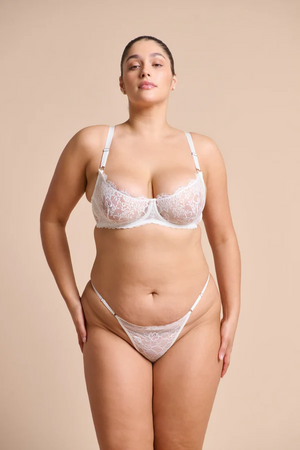 Maverick Underwire in White by Kat the Label, delicate eyelash lace underwire bra with stretch lace wings and silver-tone trims, perfect for combining sensual elegance with all-day comfort.