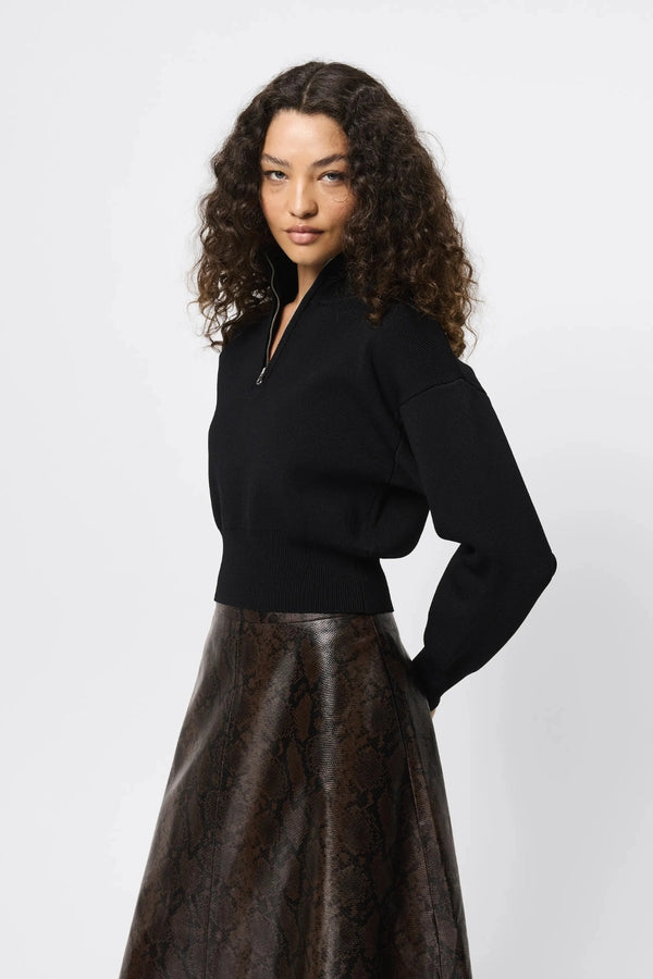 Lexington Sweater Black by Mossman, half zip knit sweater with relaxed fit, perfect for work or elevated everyday styling