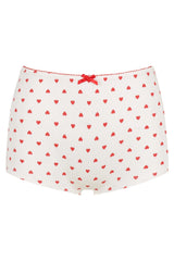 Hugo Short by KATH The Label, ribbed cotton boy-leg brief with red heart print and bows. No returns on bottoms. Perfect for lounging.