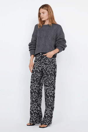 Kinsley Sequin Pant Charcoal Silver by Bec + Bridge, dazzling sequin denim with mid-waist fit, straight leg, and rolled hem, perfect for viral party looks.