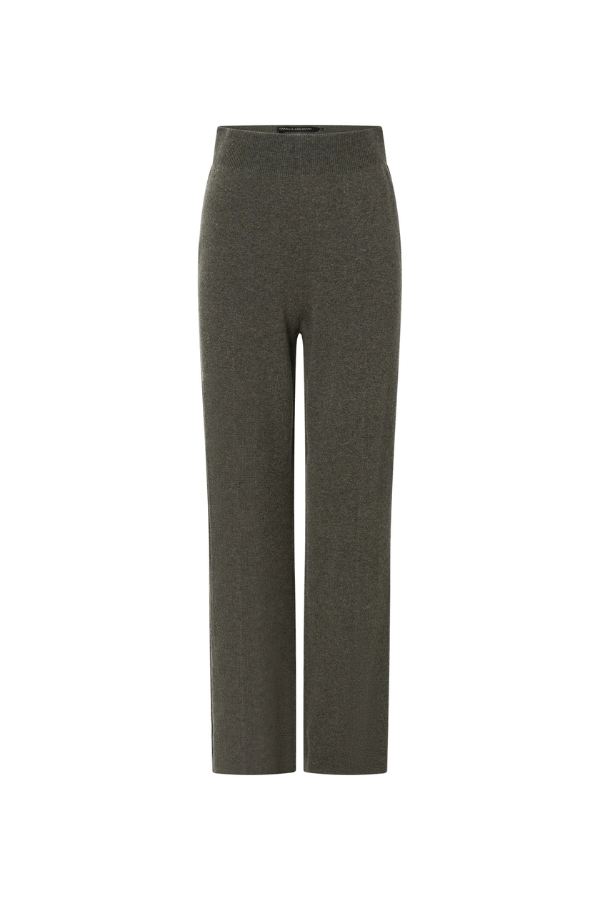 Pascal Cashmere Blend Pant Army Green by Camilla and Marc, luxe high-waisted knit with front creases and side splits, perfect for chic lounging or travel days.