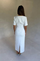 Bobbie Midi Dress White by Sneaky Link, tailored midi dress with V neck, perfect for events or polished styling