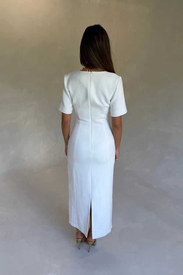 Bobbie Midi Dress White by Sneaky Link, tailored midi dress with V neck, perfect for events or polished styling