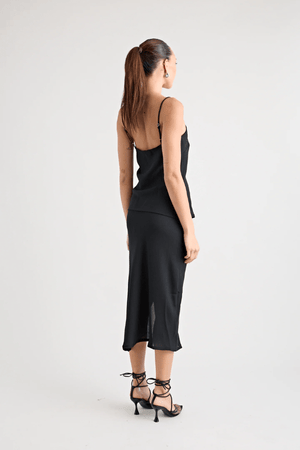 Gianni Scoop Cami Black by Pfeiffer, lightweight scoop-neck cami with adjustable straps and bias cut, perfect for trendy viral warm-weather and chic coordinated looks.