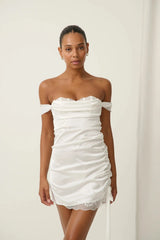 Marilyn Slip Ivory by Kat The Label, satin slip dress with lace underwire, perfect for bridal or evening styling