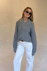 Olsen Drape Neck Knit Sweater Grey