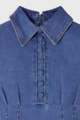 Cotton Mix Denim Collared Mini Dress Light Blue by Odd Muse, structured denim mini dress, perfect for day